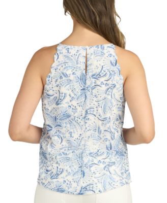 BCX Juniors' Printed Scalloped-Edge Chiffon Jacquard Halter Top