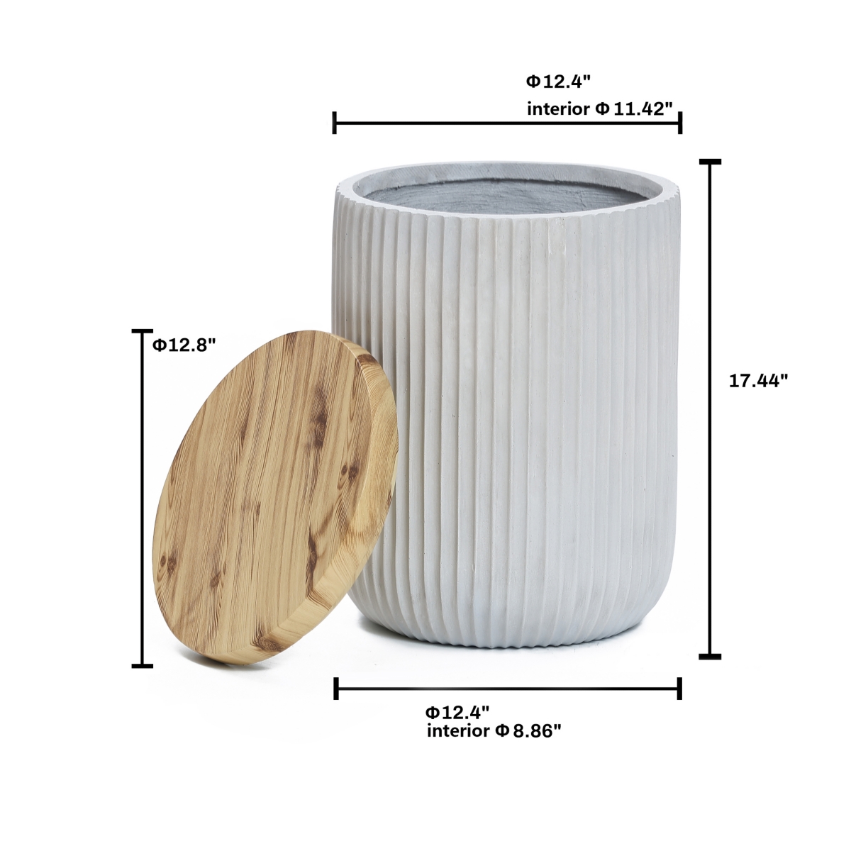 LuxenHomeCement and Faux Wood Top Indoor Outdoor Side and End Table with Storage - Gray, brown