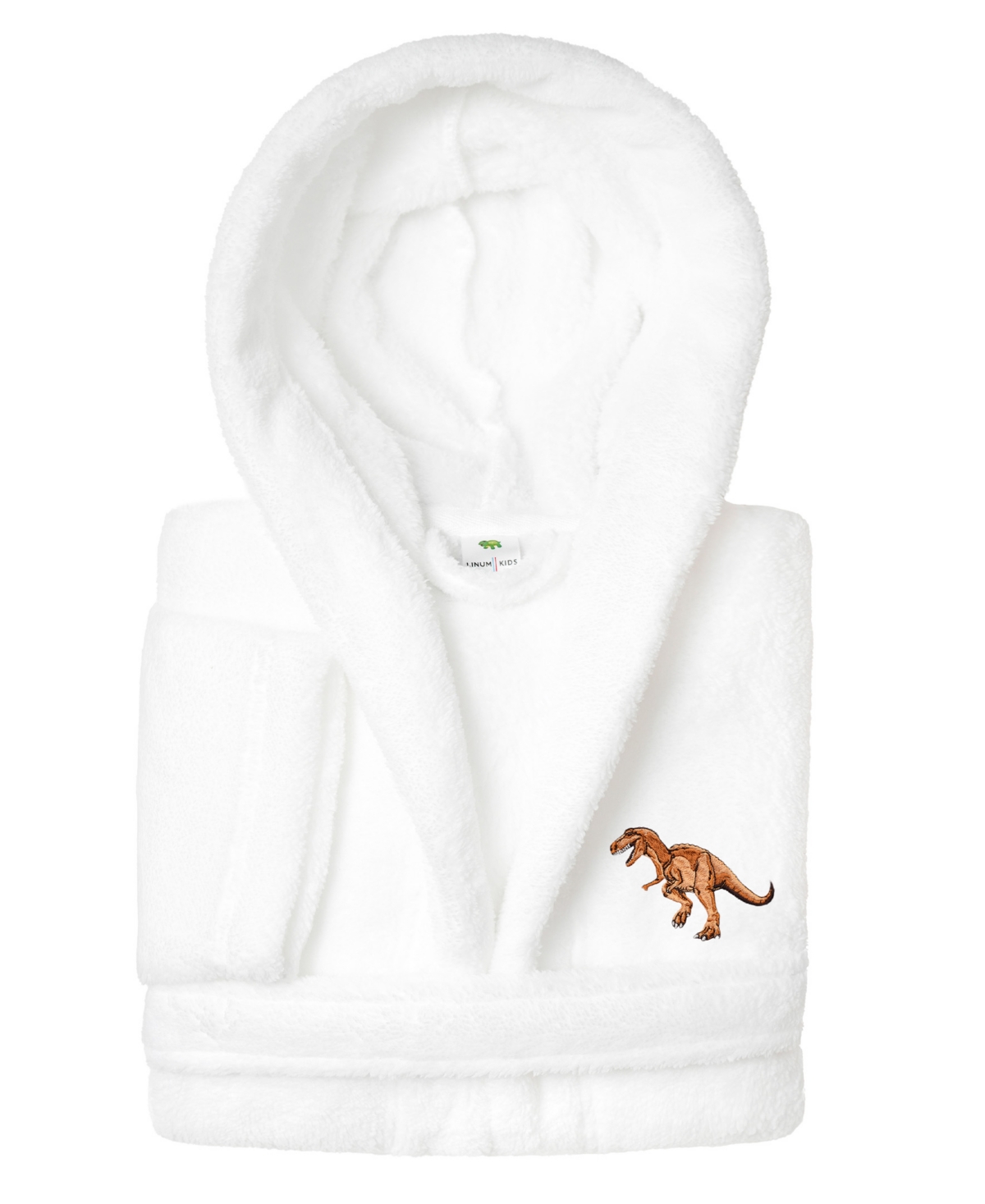 Linum Home Kids Dino Super Plush Double Brushed Hooded Bathrobe In White