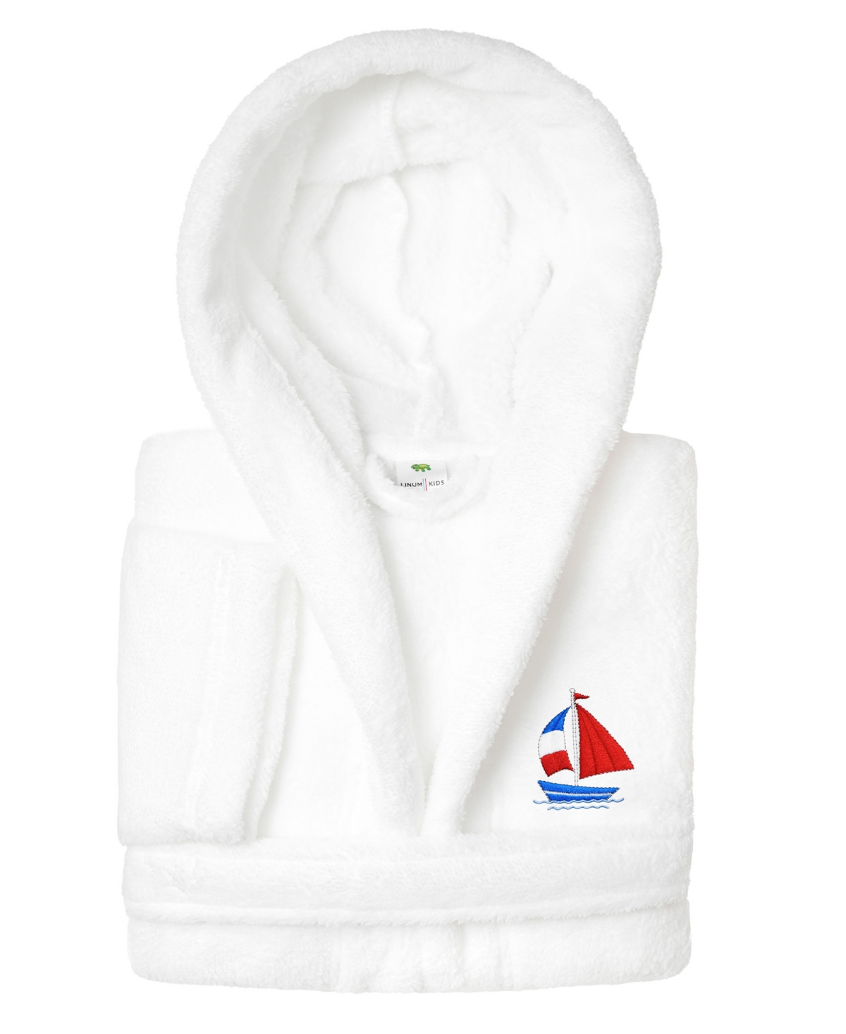 Linum Home Boat Kids Super Plush Double Brushed Hooded Bathrobe In White