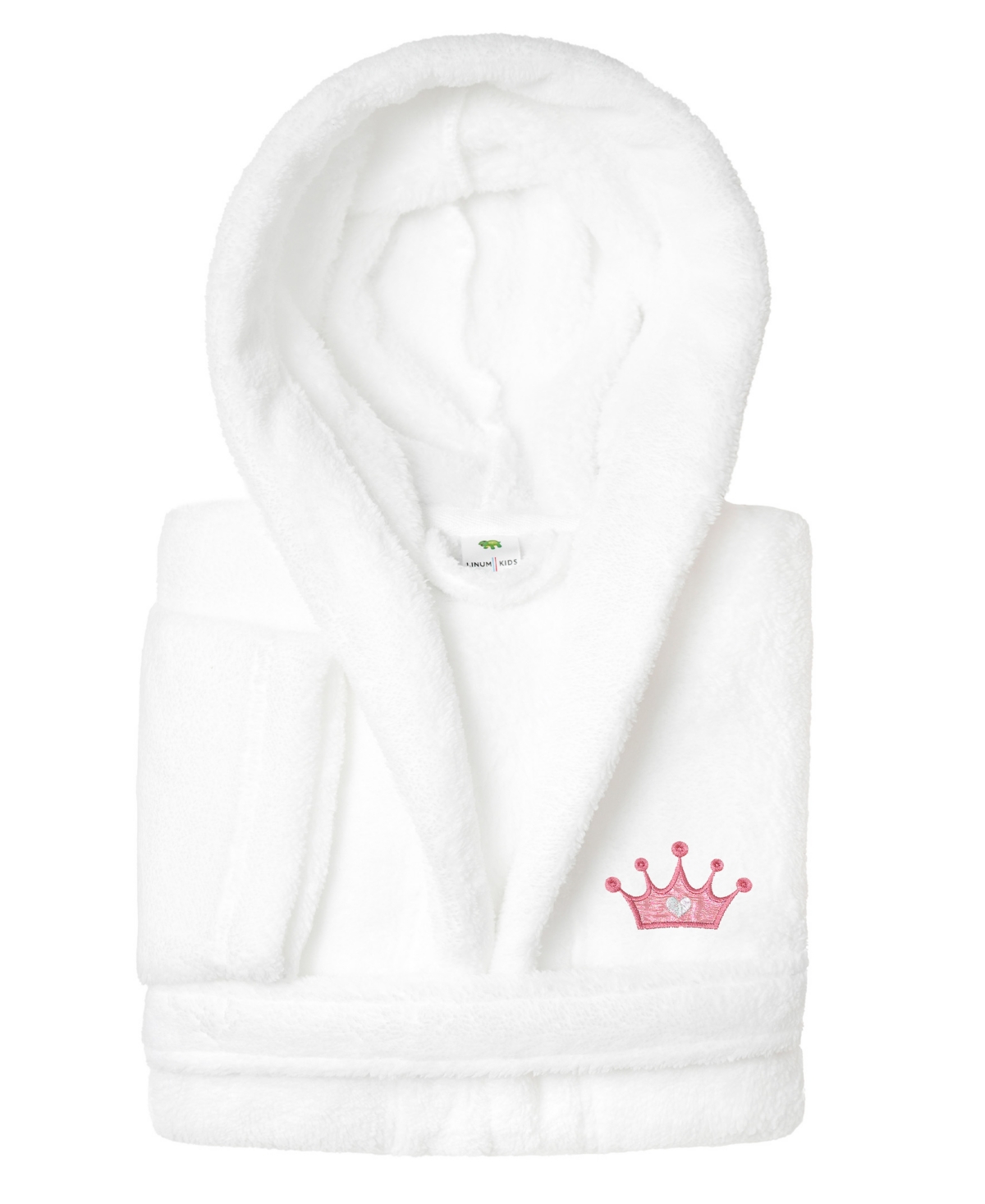Linum Home Kids Crown Super Plush Double Brushed Hooded Bathrobe In White,pink