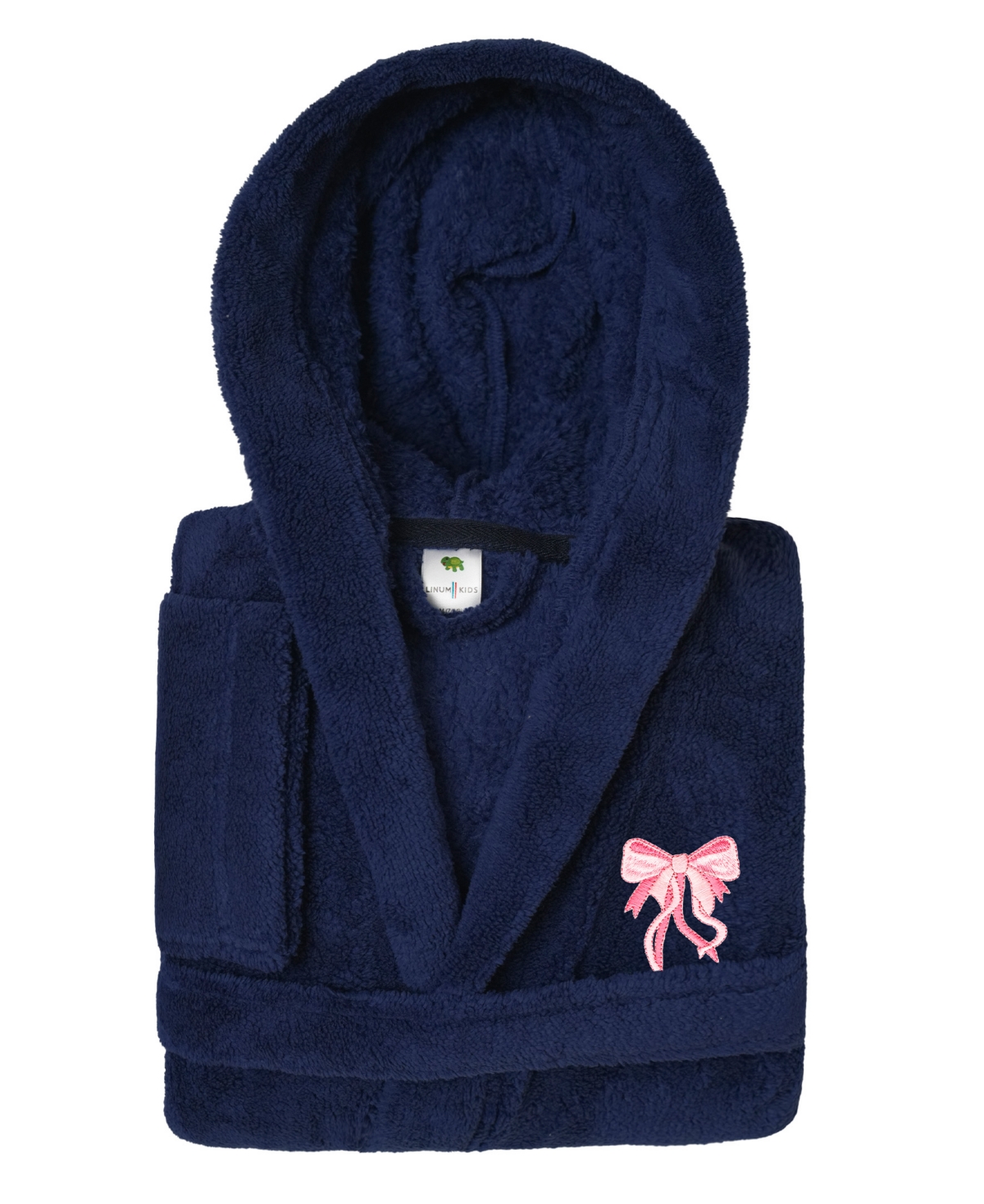 Linum Home Kids Bow Super Plush Double Brushed Hooded Bathrobe In Navy,pink