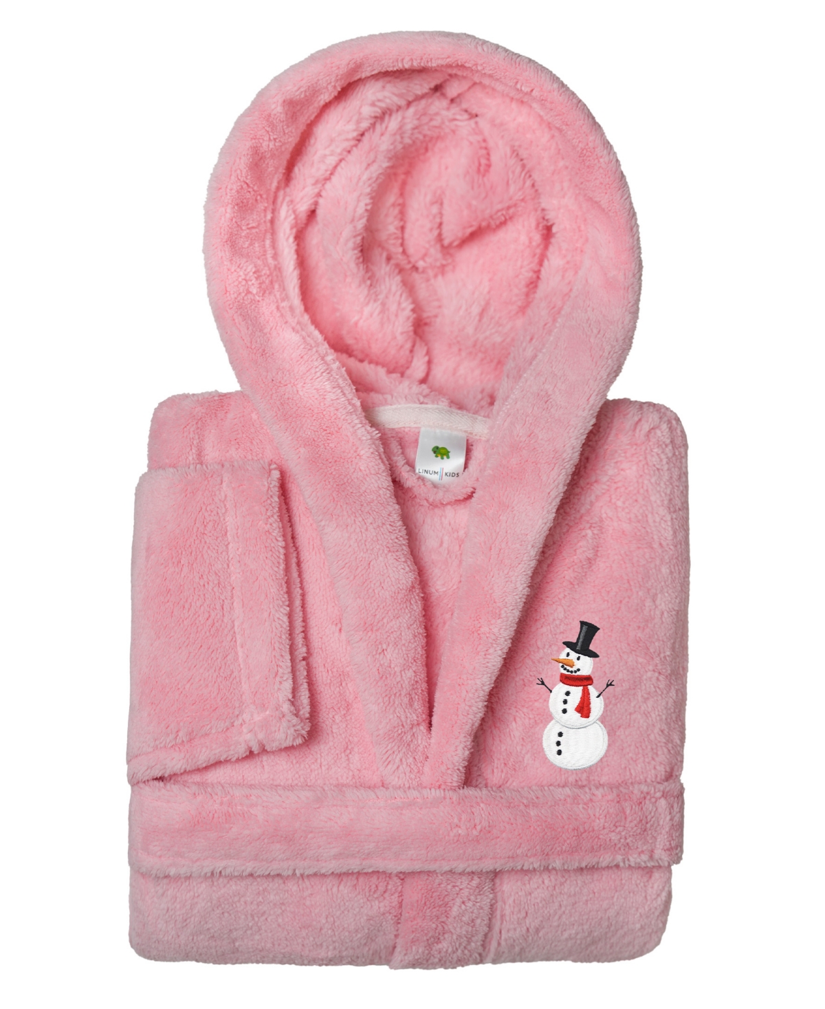 Linum Home Kids Snowman Super Plush Double Brushed Hooded Bathrobe In Pink