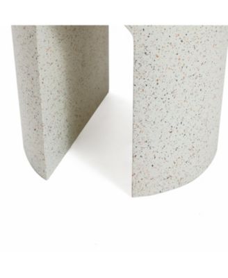 Outdoor Side Table, 17.5'' Mod Cream Cement Small Accent Table, Round with U-Shape End Tables for Garden,Patio,Balcony, Plant Stand