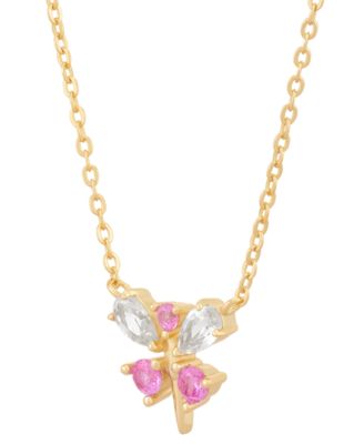 2-Pc. Set Lab Created Pink Sapphire (1/2 ct. t.w.) & Lab Created White Sapphire (1-1/20 ct. t.w.) Dragonfly Pendant Necklace & Matching Hoop Earrings in 14k Gold-Plated Sterling Silver