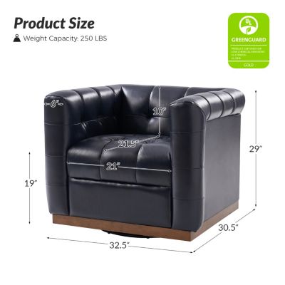 1 Count Gabriel Mid-Certury Modern Genuine Leather Swivel Club Chair