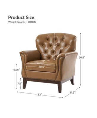 Eugene Traditional Genuine Leather Chair with Tufted Wing Back and Solid Wood