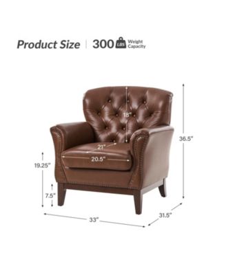 Eugene Traditional Genuine Leather Chair with Tufted Wing Back and Solid Wood