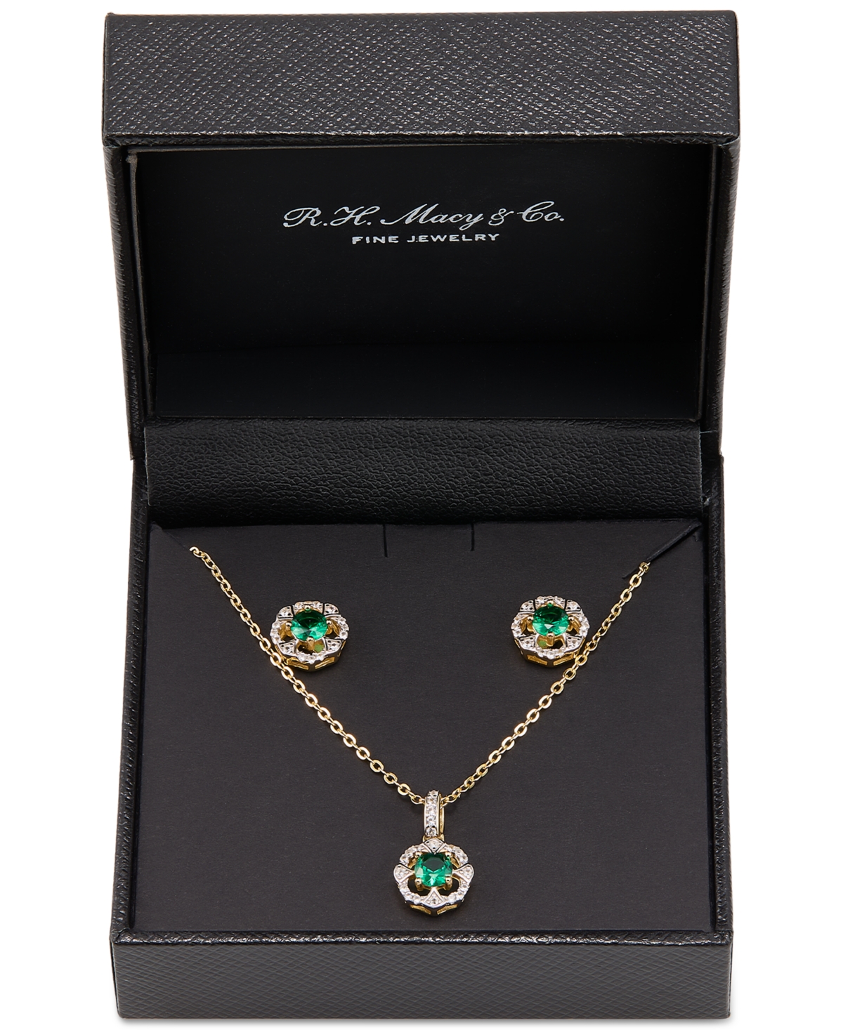 2-Pc. Set Lab Created Emerald (7/8 ct. t.w.) & Lab Created White Sapphire (1/3 ct. t.w.) Vintage Inspired Halo Pendant Necklace & Matching Stud Earrin