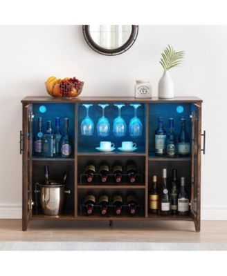 Wine Bar Cabinet with Led Light,Home Coffee Cabinet with Wine and Glass Rack,Kitchen Buffet Sideboard with Storage,Liquor Cabinet for Bar,Dining Room,Kitchen(Rustic Brown)