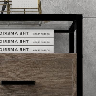 Nightstand, End Table with Storage Drawer and 3-Tier Storage & Tempered Glass Top, Bedside Furniture with Steel Frame, Side Table for Bedroom