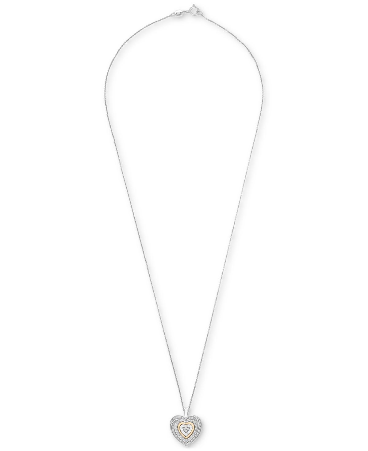 Macy's Diamond Heart 18" Pendant Necklace (1/4 Ct. T.w.) In Sterling Silver And 14k Gold-plate, Created For In Sterling Silver  Gold-plate