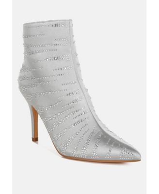 Womens Toget Satin Rhinestone Ankle Party Boots