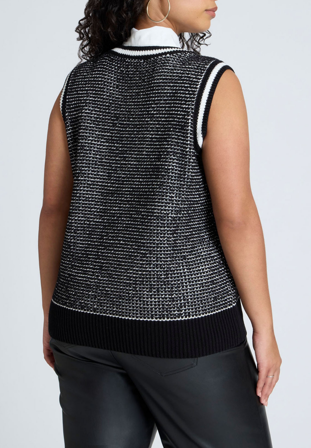 Eloquii Plus Size Twofer Sweater Vest - Black and white
