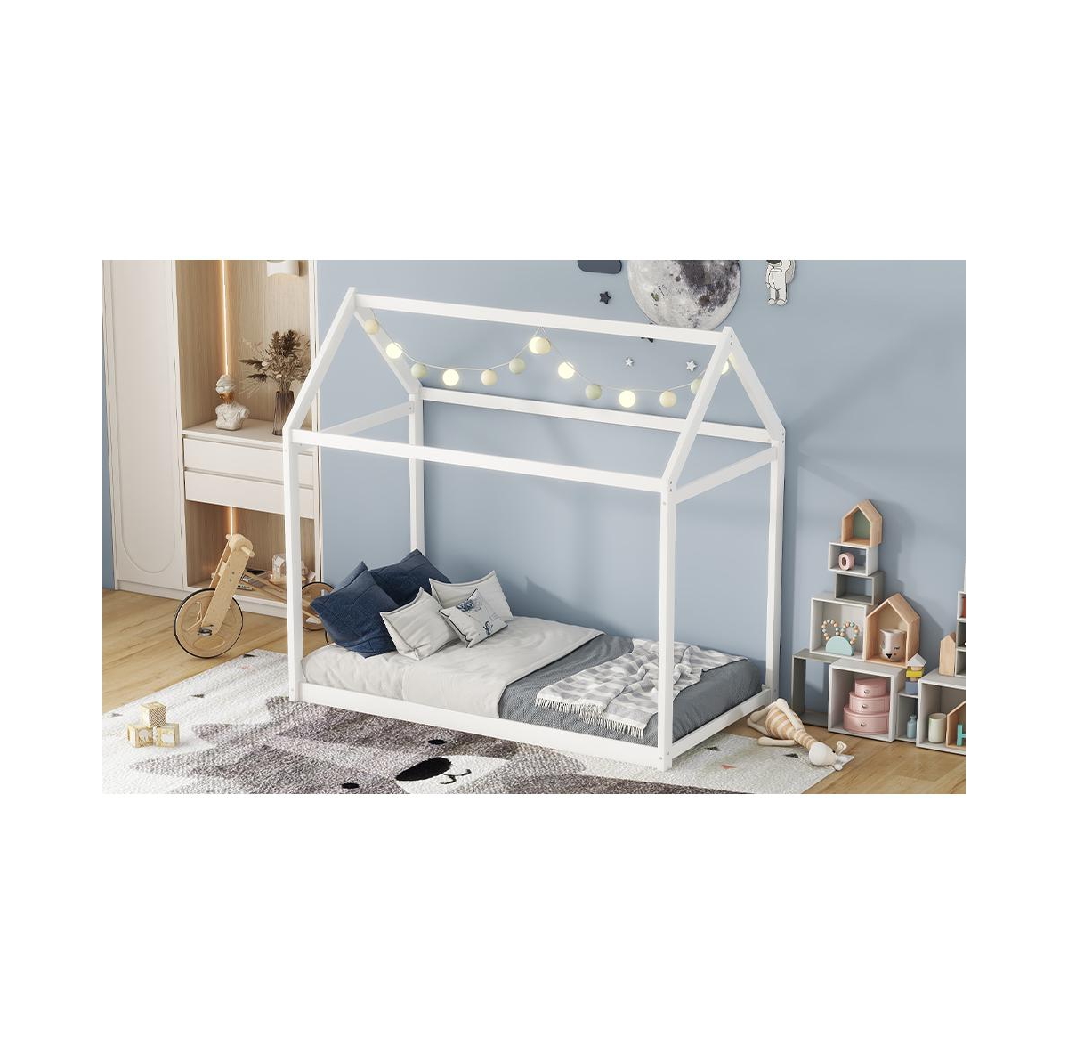 Slickblue Twin Size Wooden House Bed – Fun and Stylish Design for Kids' Bedrooms, Perfect for Play and Cozy Sleeping