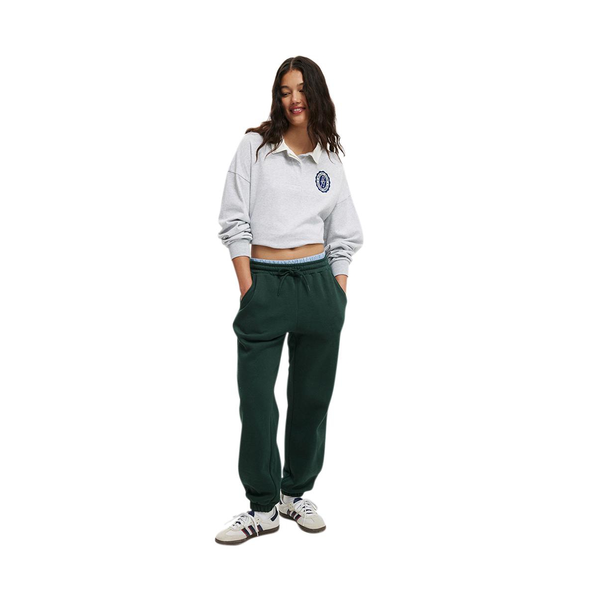 Cotton On Women's Oversized Long Sleeve Polo -/ soft grey marle
