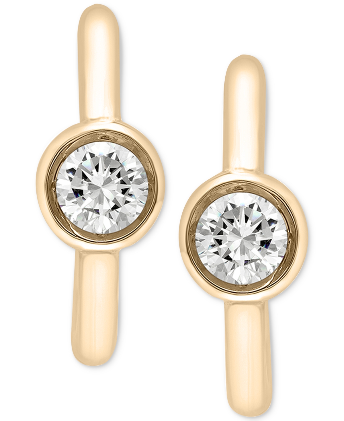 Macy's Diamond Bezel Polished Hoop Earrings (1/3 Ct. Tw) In 10k Gold, Created For  In Yellow Gold