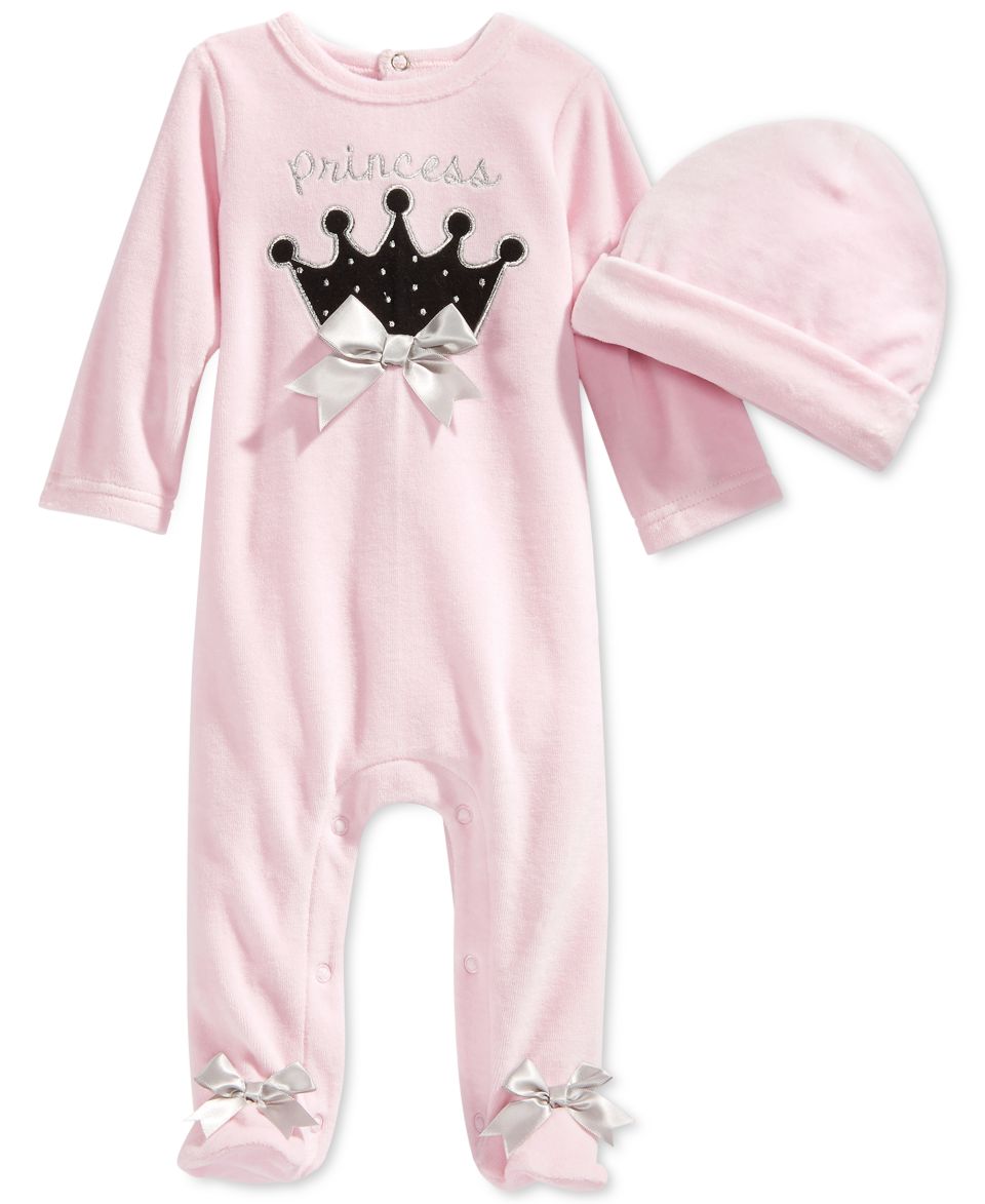 First Impressions Baby Girls Velour Princess Coverall & Hat Set, Only