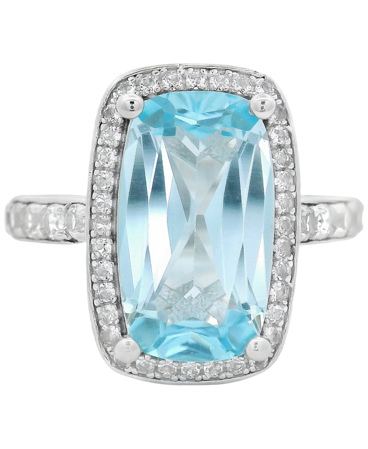Macy's Amethyst (6 Ct. T.w.) & White Topaz (1/3 Ct. T.w.) Cushion Halo Statement Ring In Gold-plated Sterli In Sky Blue Topaz