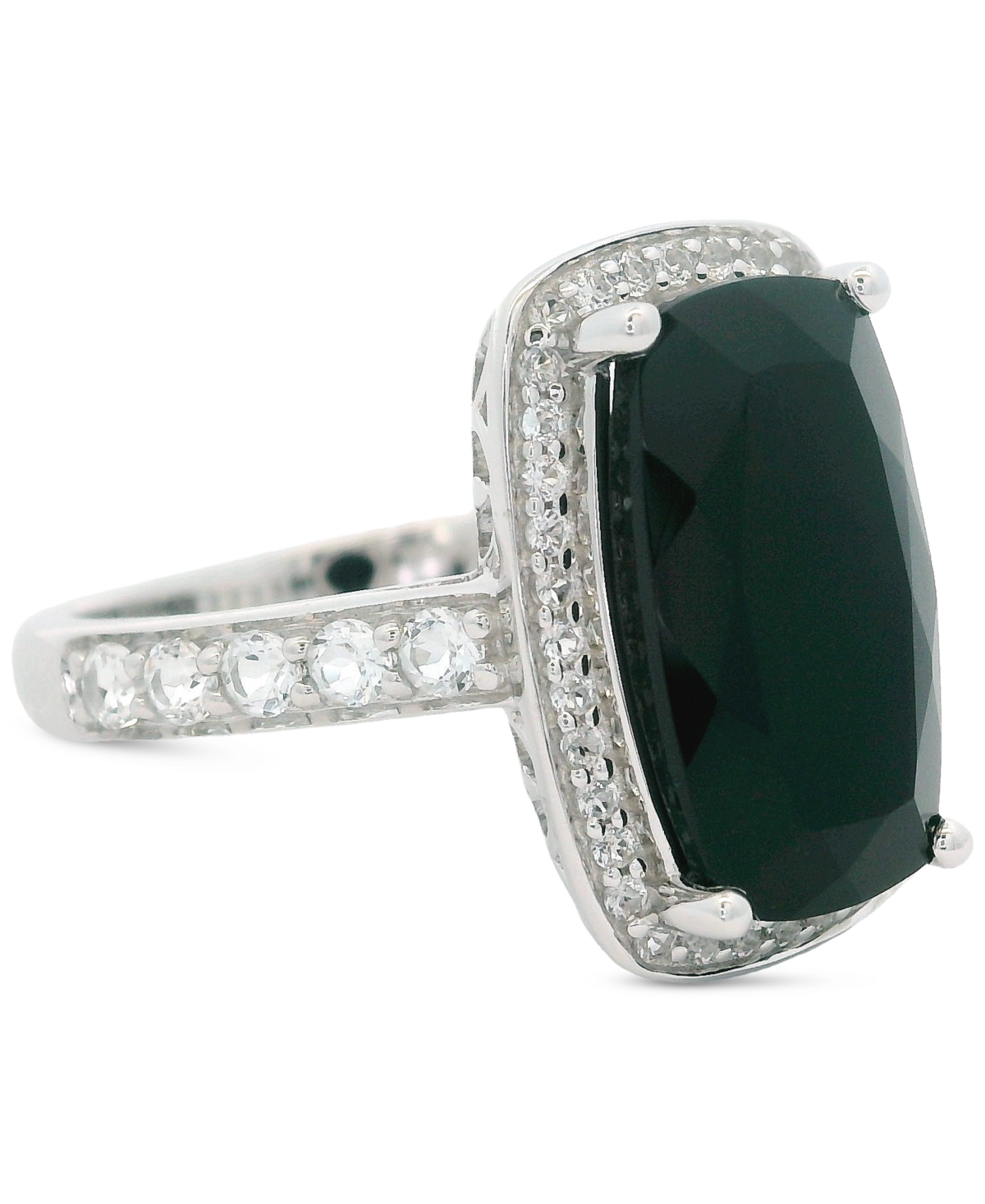 Macy's Amethyst (6 Ct. T.w.) & White Topaz (1/3 Ct. T.w.) Cushion Halo Statement Ring In Gold-plated Sterli In Black Onyx