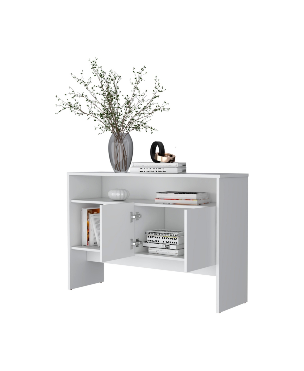 Fm Furniture Bylas Console Table in Melamine With Two Doors y Open Storage,- White