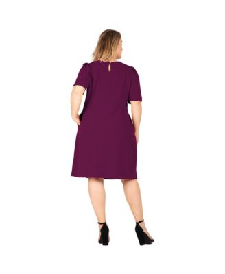 Plus Size Puffed Sleeves Scoop Neck Midi Dress