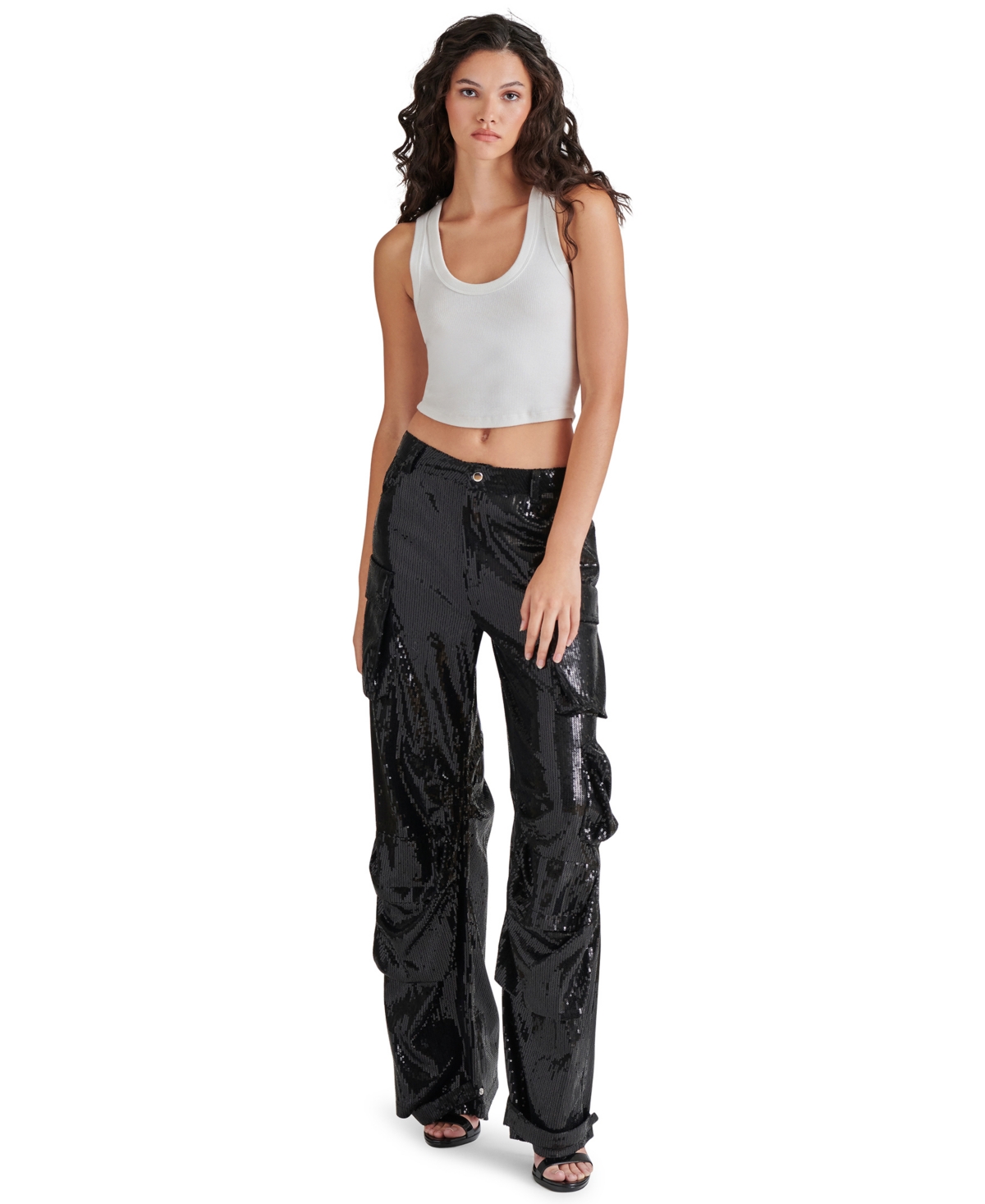 Steve Madden Women's Duo Sequin Relaxed Cargo Pants