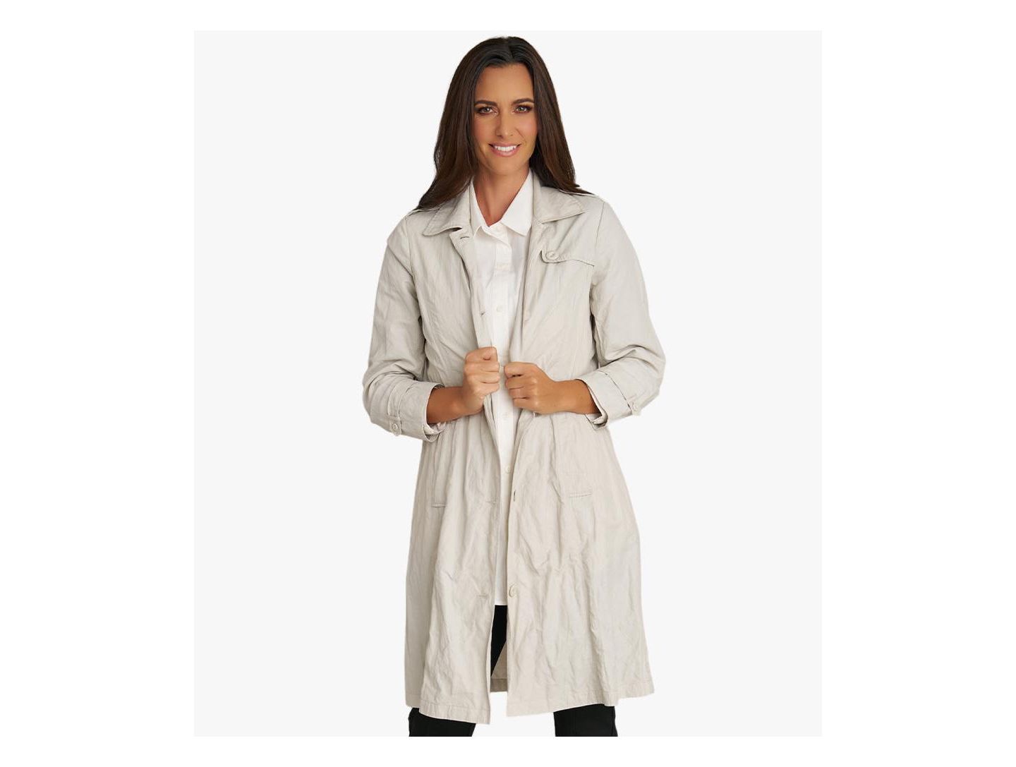 Женское пальто Stella Carakasi Belted Water-Resistant Button Front Trench, цвет: Берёзовый — фото 2