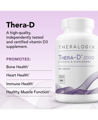 Thera-D 2000 Vitamin D Supplement - 2,000 IU (50 mcg) Vitamin D3 Tablets - 180-Day Supply - Immune Support Supplement for Women & Men - Aids Bone & Heart Health - NSF Certified -180 Tablets
