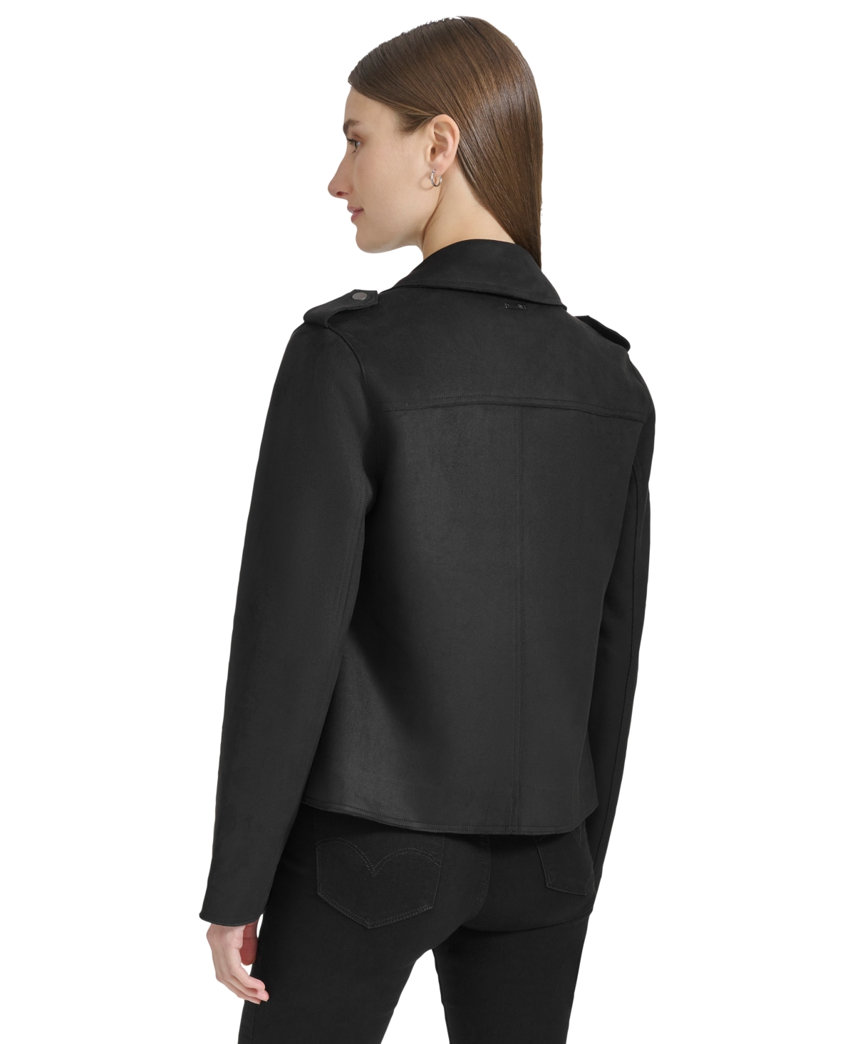 Marc New York Andrew Marc Sport Women's Draped Faux-suede Moto Jacket In Black