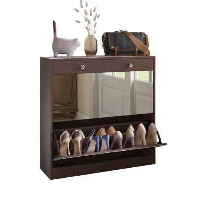 Mirror Shoe Cabinet with 2 Tier Drawers