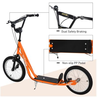 Youth Scooter Kick Scooter for Kids 5+ with Adjustable Handlebar 16" Front and Rear Dual Brakes Inflatable Wheels, Orange