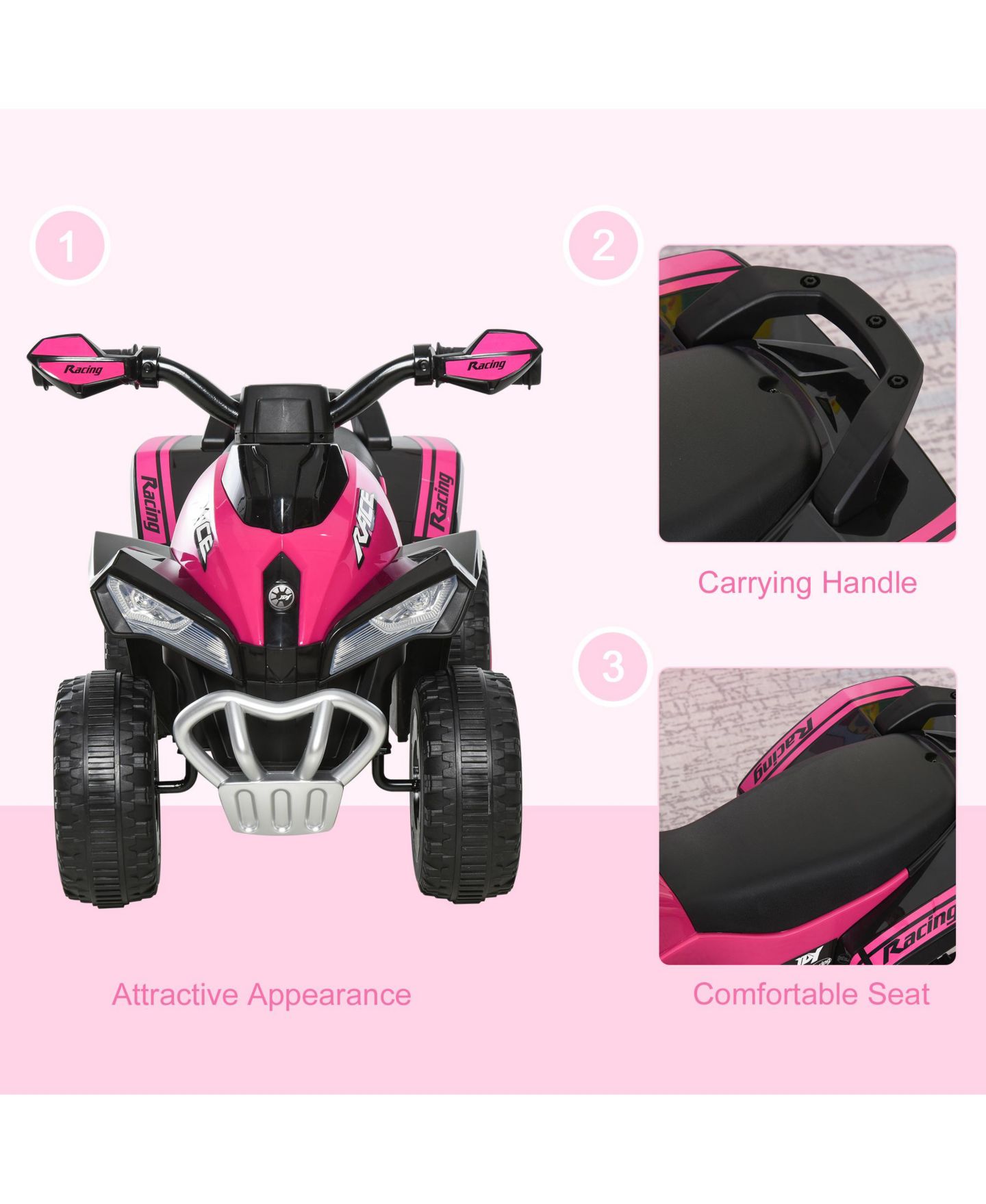 Детская игрушка Streamdale Furniture Ride Racer Foot-to-Floor Ride-On Car with Music & Lights, 44 lbs, Ages 1.5–3 Years, цвет: Розовый — фото 8
