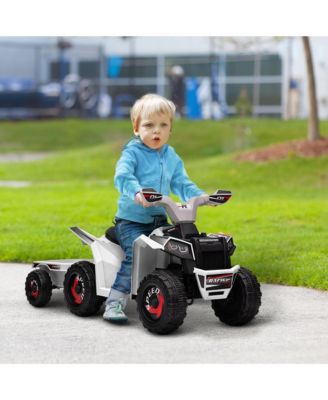 Simplie Fun Kids ATV Quad Car with Back Trailer, 6V Electric Ride On Car with Forward Backward Function, Wear-Resistant Wheels for Toddlers Ages 18-36 Months, White
