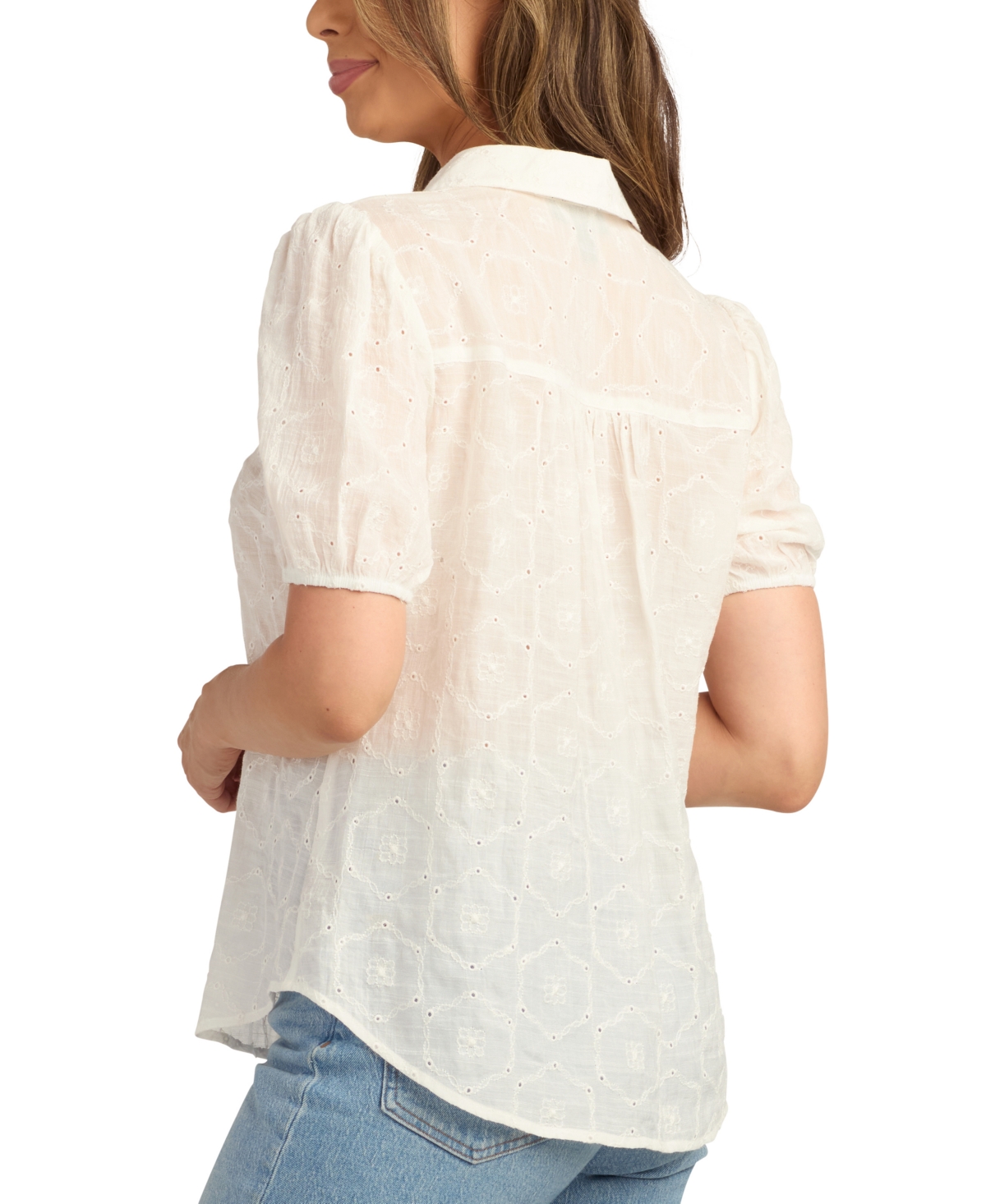 Bcx Juniors' Pointelle Embroidered Puffed-Sleeve Blouse