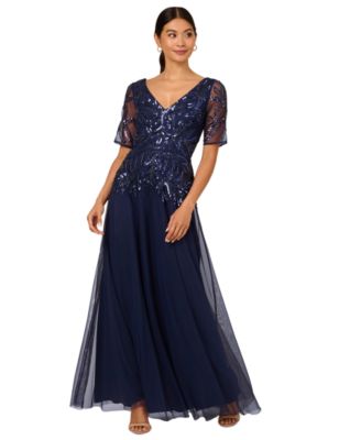 Women's Embellished Mesh V-Neck Gown