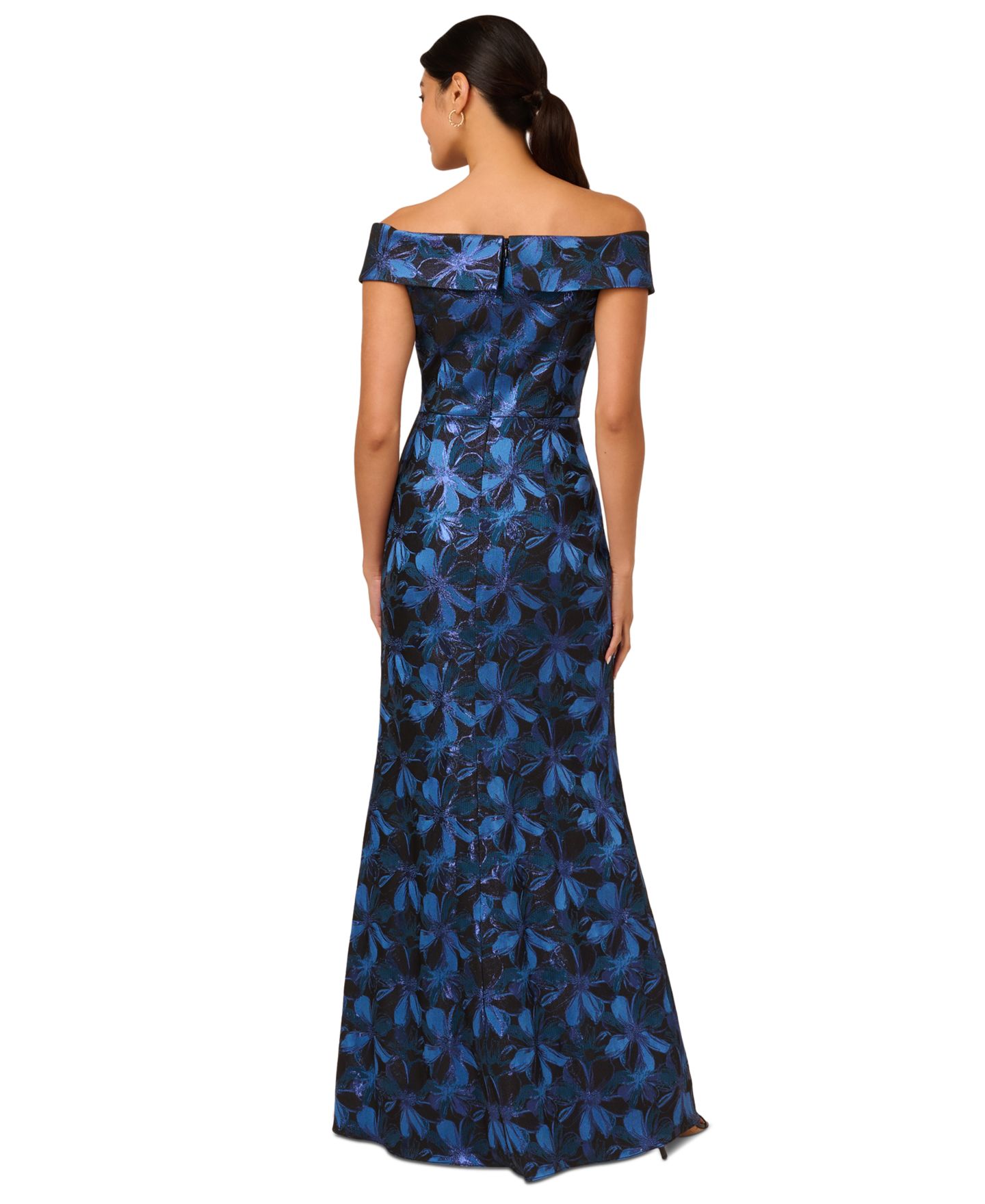 Женские платья Adrianna Papell Jacquard Off-The-Shoulder Gown, цвет: Синий разноцветный — фото 5