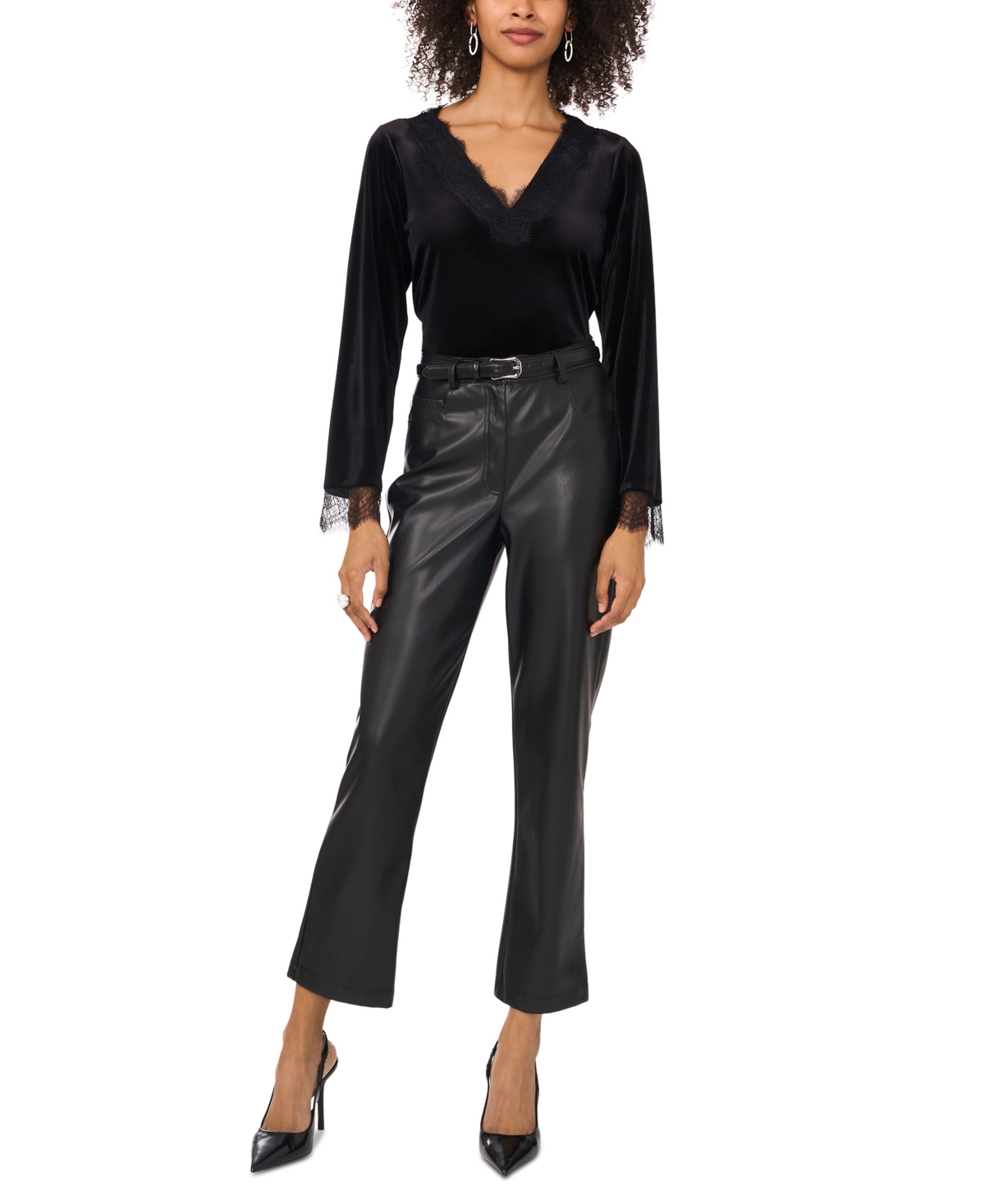 Vince Camuto Women's Velvet Lace-Trim Long-Sleeve Top