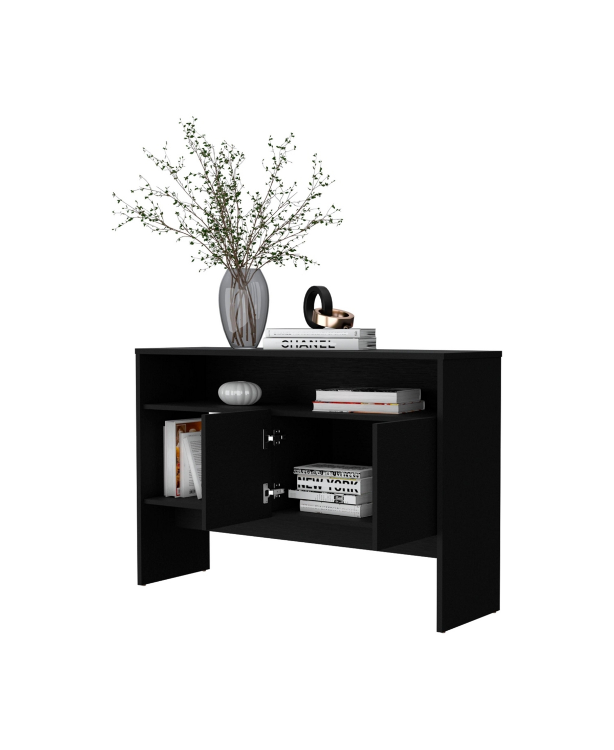 Fm Furniture Bylas Console Table in Melamine With Two Doors y Open Storage,- Black