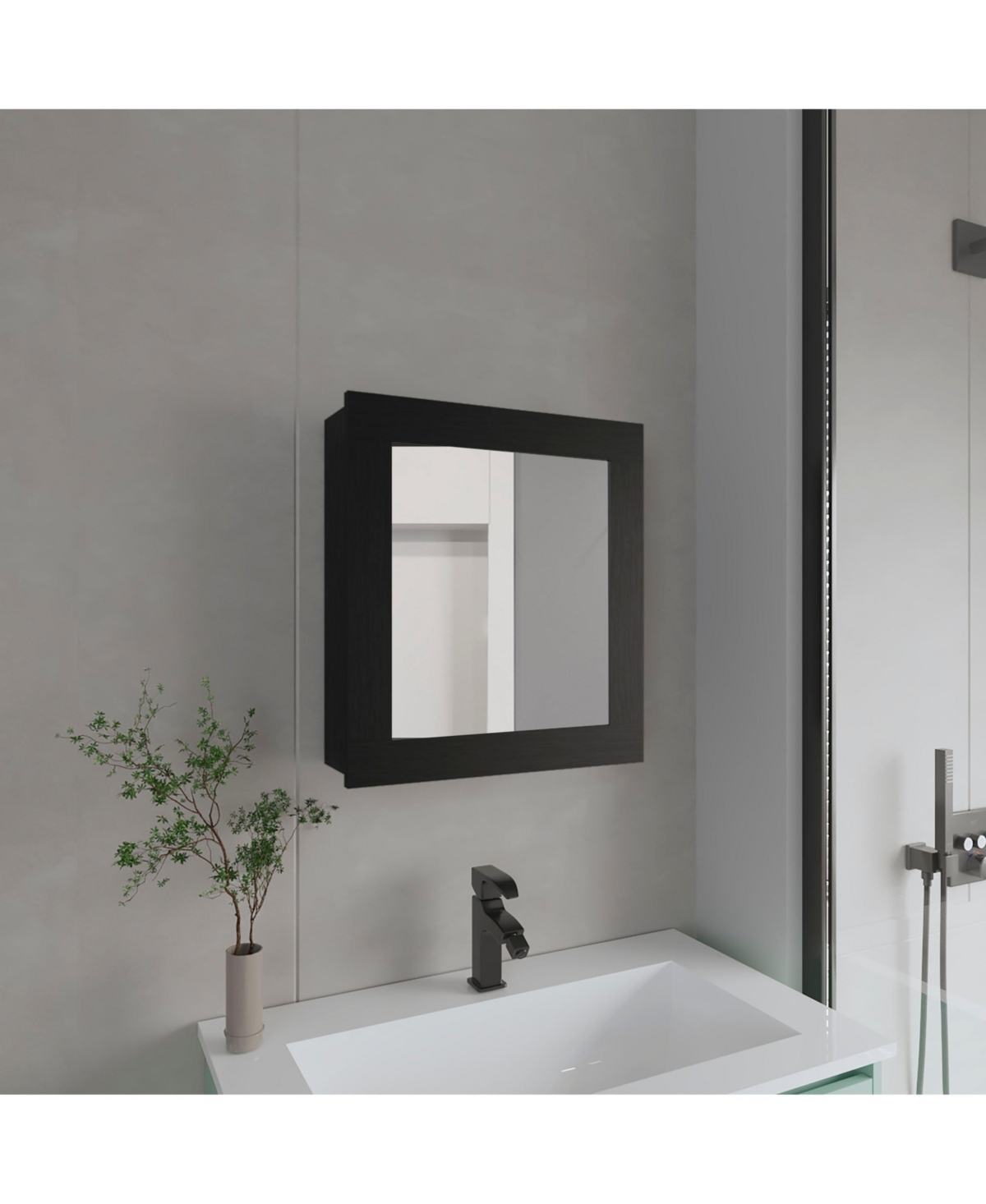 Payson Medicine Cabinet in Melamine With Included Mirror, Black - Black