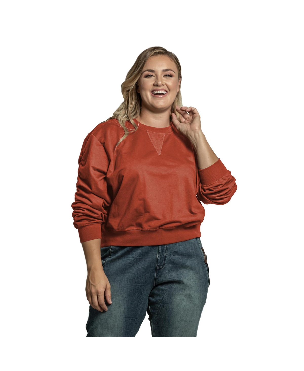 Standards & Practices Plus Size Long Sleeve French Terry Ruched Pullover French Terry Sweatshirt