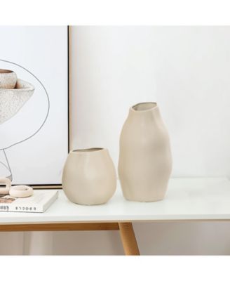 Ivory White Ceramic Modern Round Vase