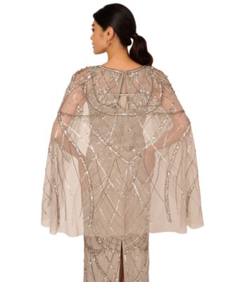Adrianna Papell Women's Beaded Cape-Sleeve Gown