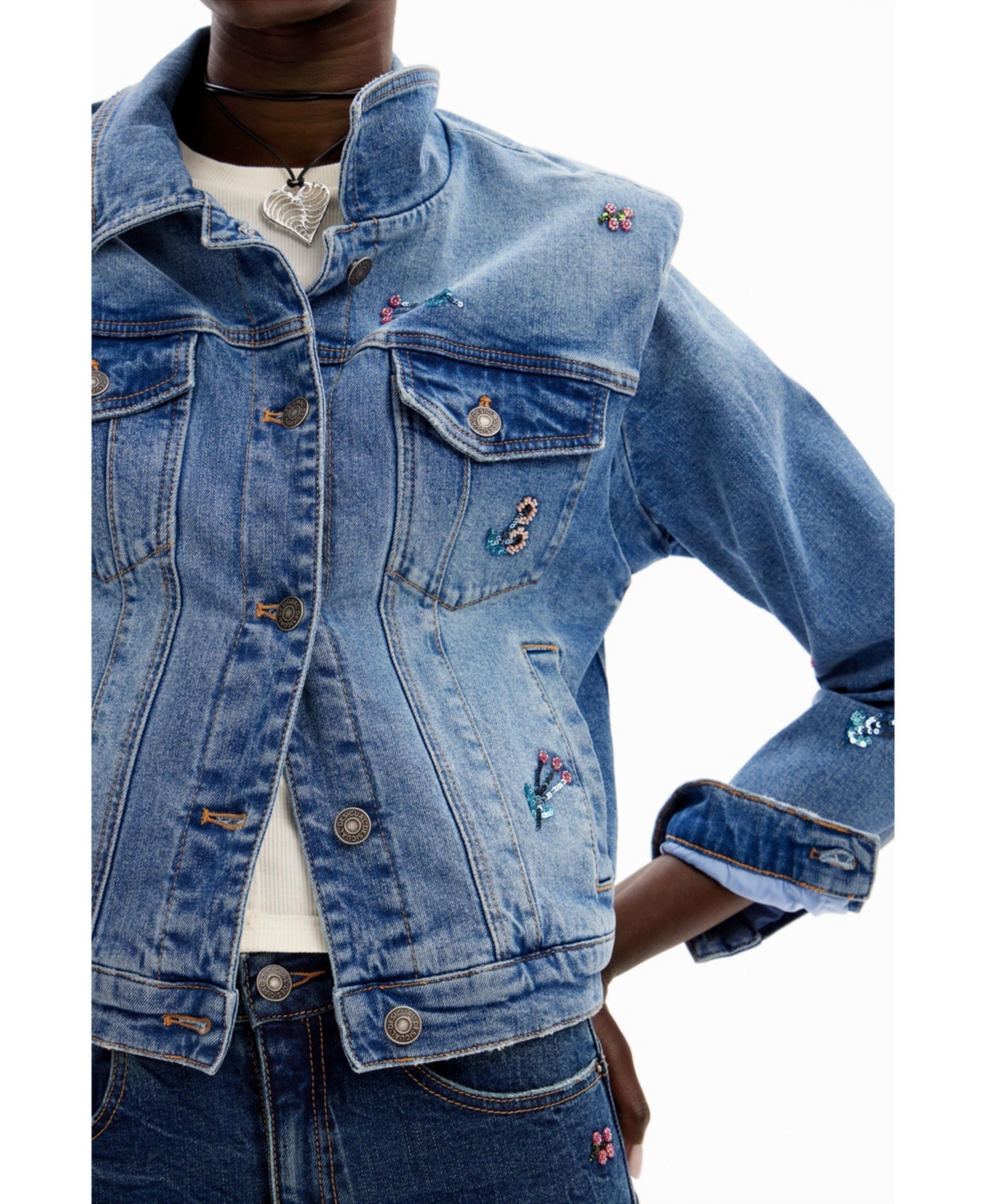 Desigual Women's Floral denim trucker jacket