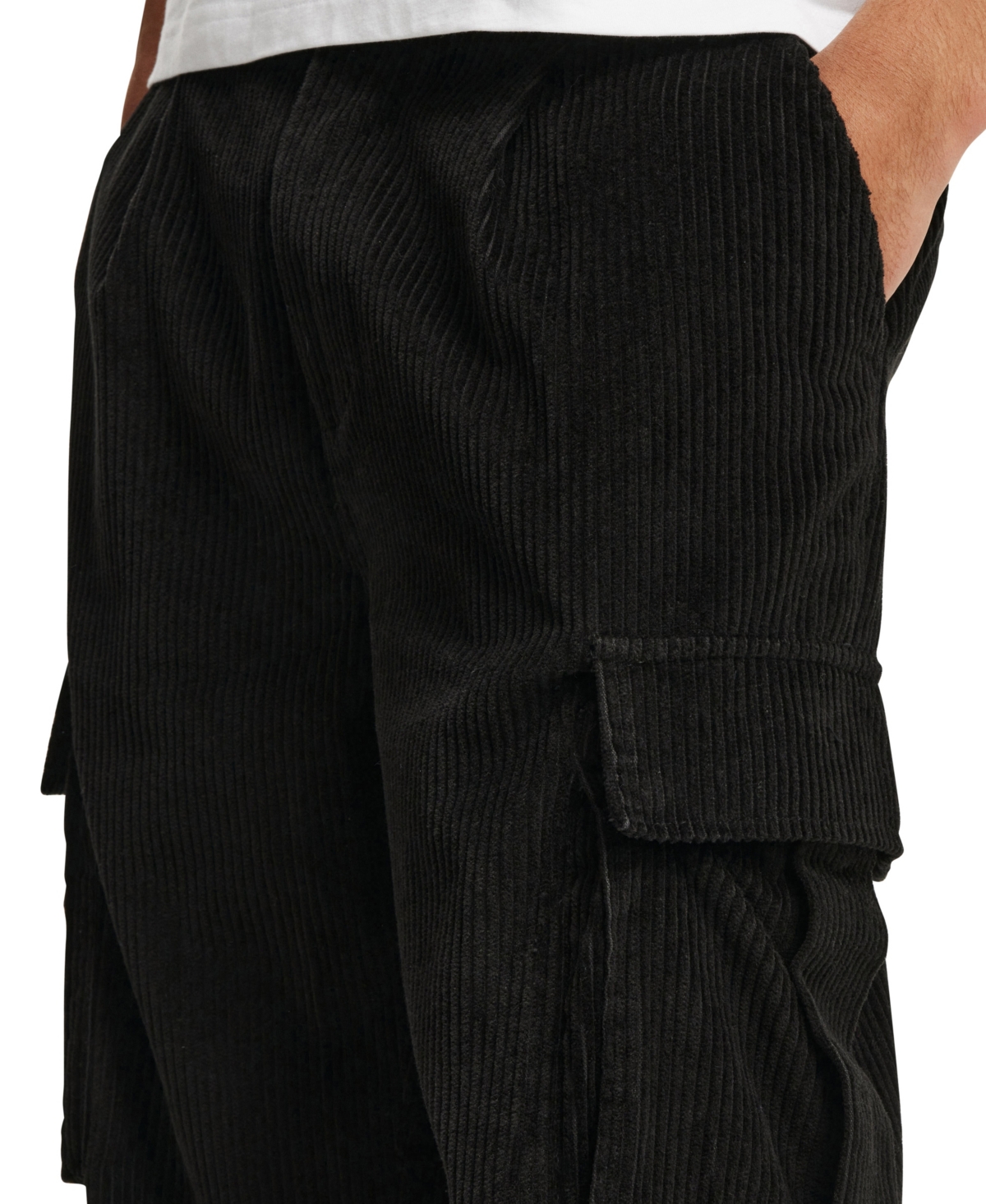 Shop Cotton On Men's Baggy Pleat Cargo Pant In Black Cord