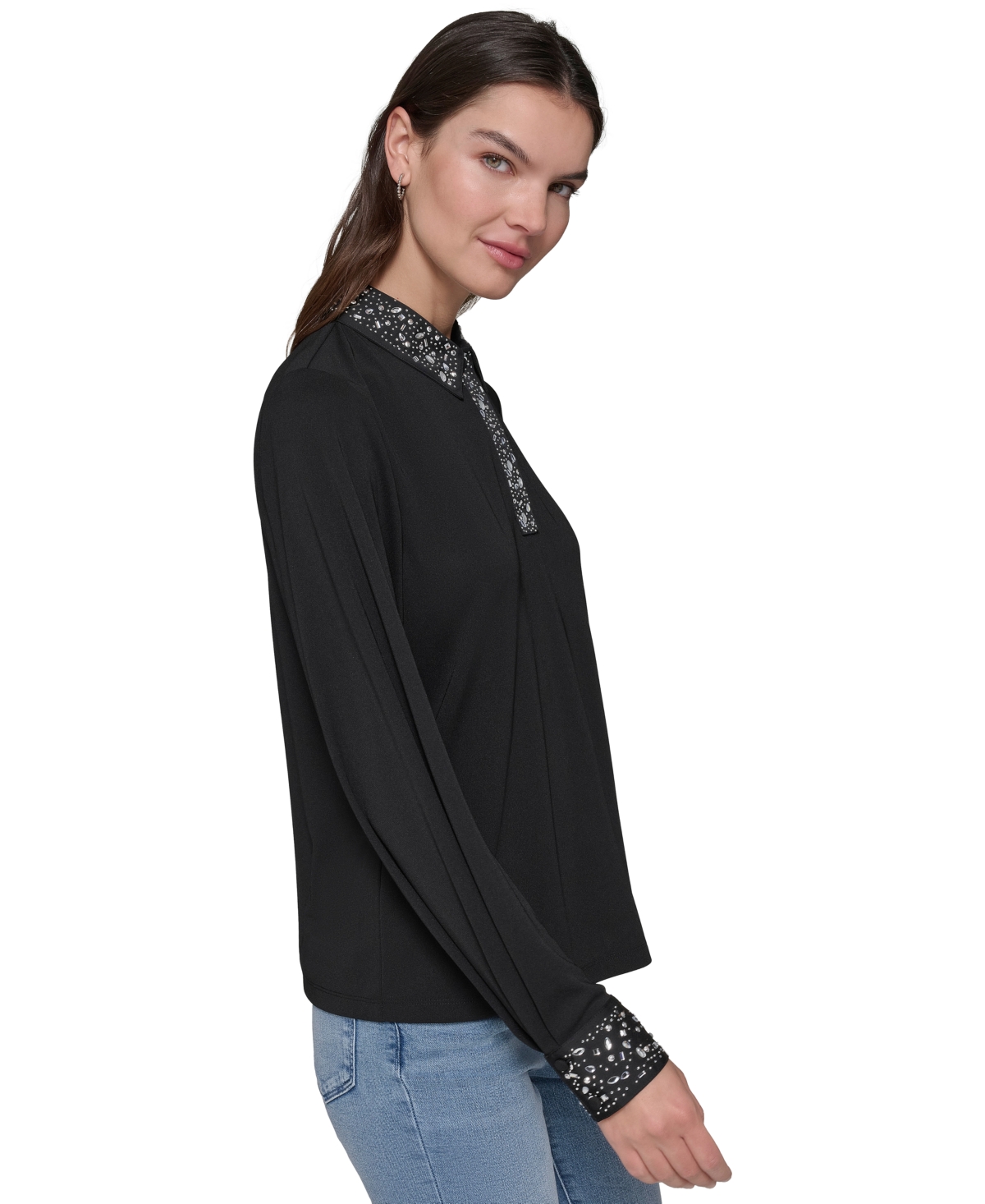 Karl Lagerfeld Paris Women's Embellished Polo Top