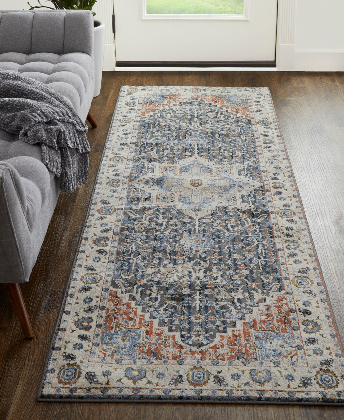 Feizy Kaia 39htf 2'6"x12' Runner Area Rug In Ivory,blue