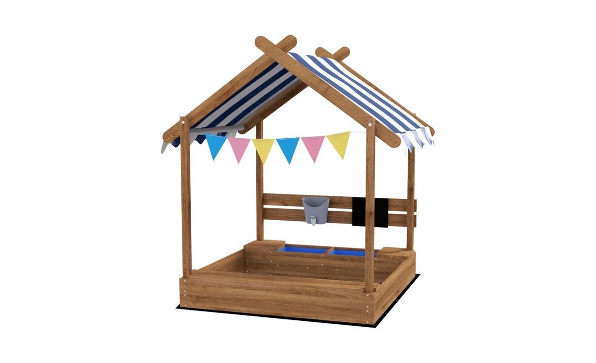 Slickblue Wooden Sandbox for Kids Aged 3-7 Years – Safe, Durable Design with Spacious Play Area for Creative Fun - Blue, White