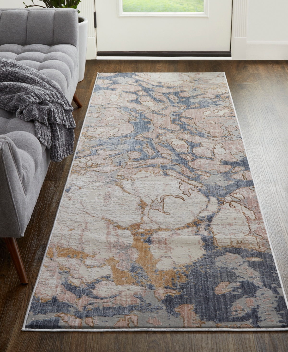 Feizy Laina 39g8f 3'x12' Runner Area Rug In Tan,blue