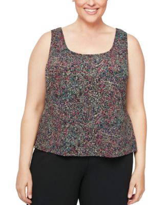 Alex Evenings Plus Size 3/4-Sleeve Jacquard Jacket & Tank Top Set